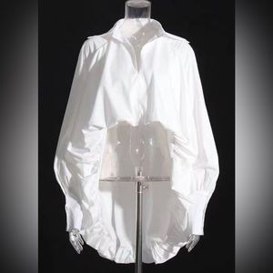 JJ’s Fairyland Collar Long Balloon Sleeve White Crop Front Long Shirt